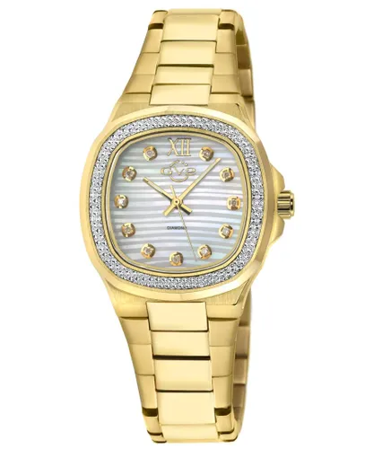 Gv2 Womens Potente Lady White MOP dial, 316L Stainless Steel IPYG Diamond Swiss Quartz Watch - Gold - One Size
