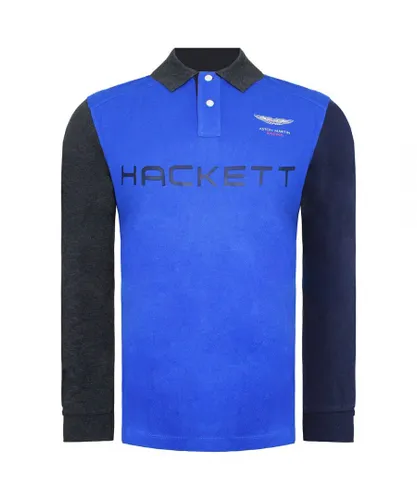 Hackett London Aston Martin Racing Panel Mens Blue Polo Shirt Cotton
