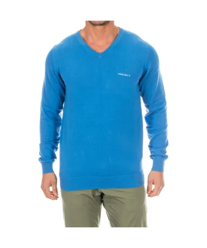 Hackett London HMX5000F Mens long-sleeved V-neck sweater - Blue Cotton
