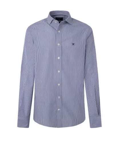 Hackett London Mens Ess Fine Bengal Stripe Long Sleeved Shirt Navy - Blue