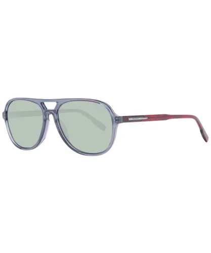Hackett London Mens Grey Aviator Sunglasses with Green Lenses - One
