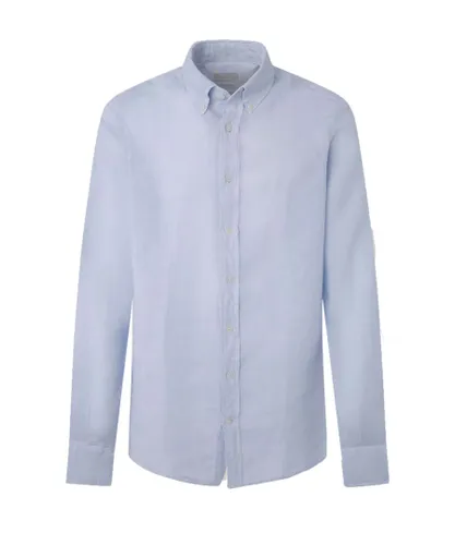 Hackett London Mens Linen Long Sleeved Shirt Sky Blue