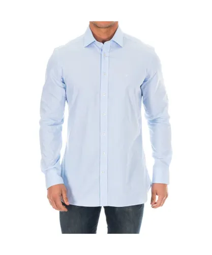 Hackett London Mens Long Sleeve Shirt with lapel collar HM305468 - Blue Cotton