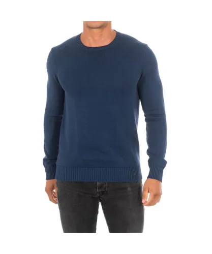 Hackett London Mens long-sleeved round neck sweater HM701752 - Blue Cotton