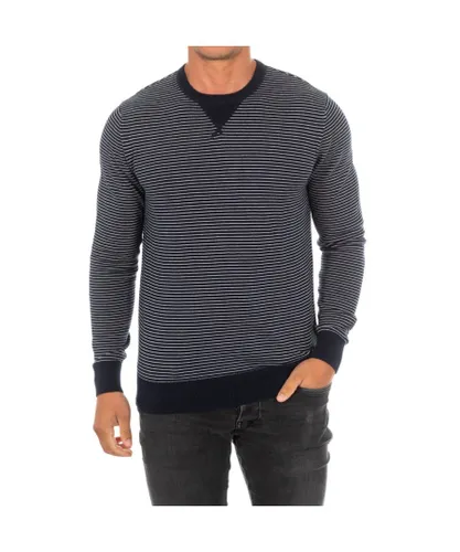 Hackett London Mens long-sleeved round neck sweater HM701761 - Blue Cotton