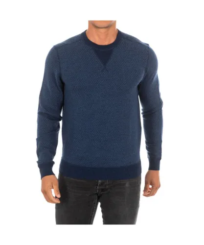 Hackett London Mens long-sleeved round neck sweater HM701844 - Blue Wool
