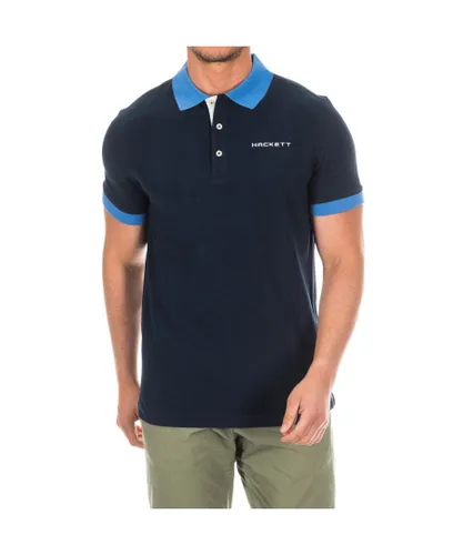 Hackett London Mens short-sleeved polo shirt in comfortable and breathable fabric HMX1006F - Blue Cotton