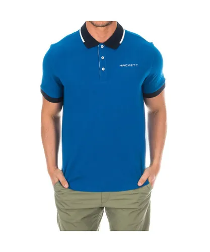Hackett London Mens short-sleeved polo shirt with contrast lapel collar HMX1005D - Blue Cotton