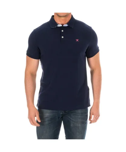 Hackett London Mens short-sleeved polo shirt with lapel collar HM561798 - Blue Cotton
