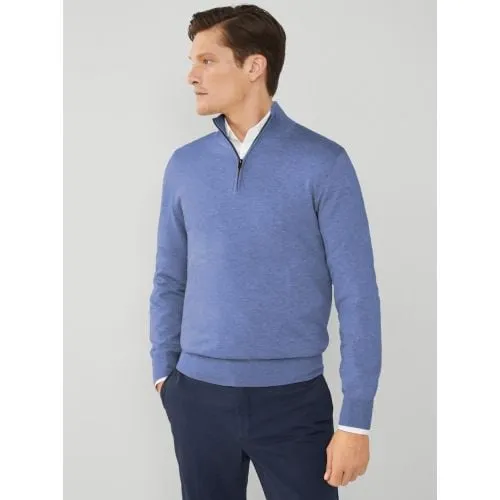 Hackett Mens Chambray Blue Cotton Silk Half Zip Sweatshirt