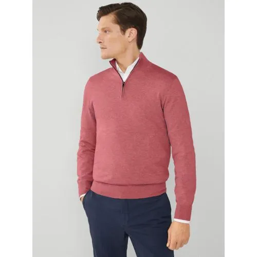 Hackett Mens Dusty Red Cotton Silk Half Zip Sweatshirt
