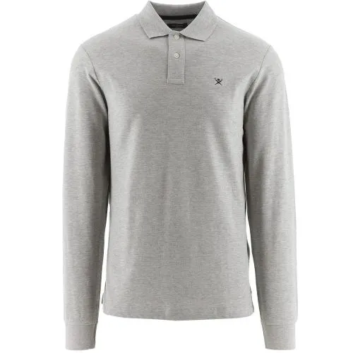 Hackett Mens Light Grey Marl Long Sleeve Embroidered Logo Polo Shirt