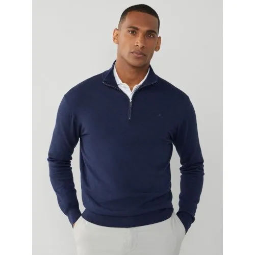 Hackett Mens Navy Cotton Silk Half Zip Sweatshirt