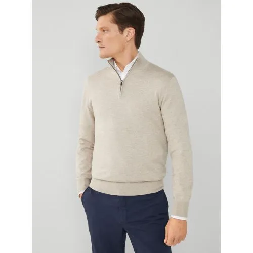 Hackett Mens Taupe Beige Cotton Silk Half Zip Sweatshirt