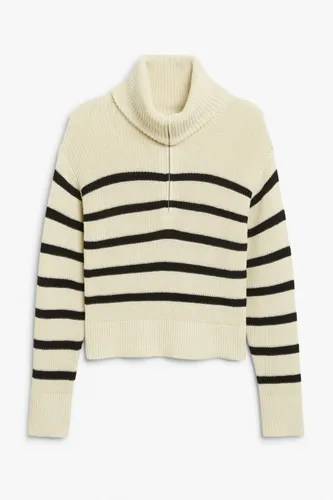 Half zip knit sweater - Beige