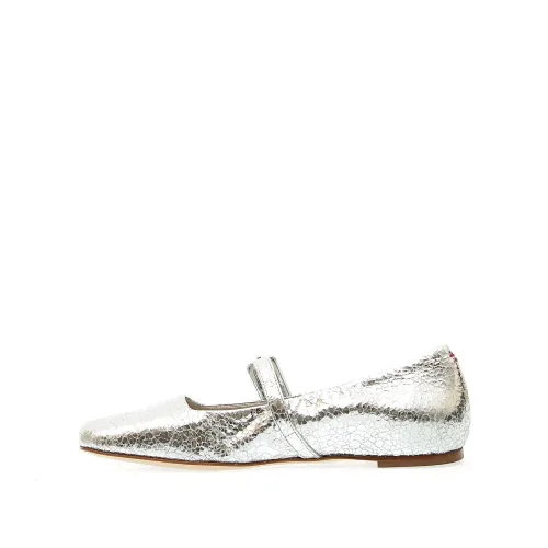 Halmanera , Silver Ballerina Shoes with Cracked Leather Strap ,Gray female, Sizes: