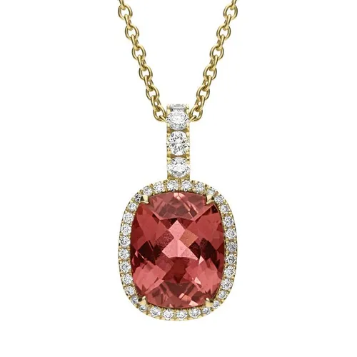 Hans D. Krieger 18ct Rose Gold 3.32ct Tourmaline Diamond Cushion Necklace D - Rose Gold
