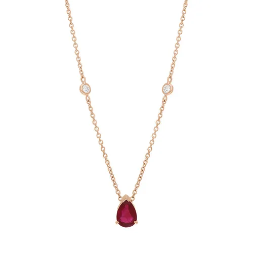 Hans D Krieger 18ct Rose Gold Ruby Diamond Pear Drop Necklace - Gold