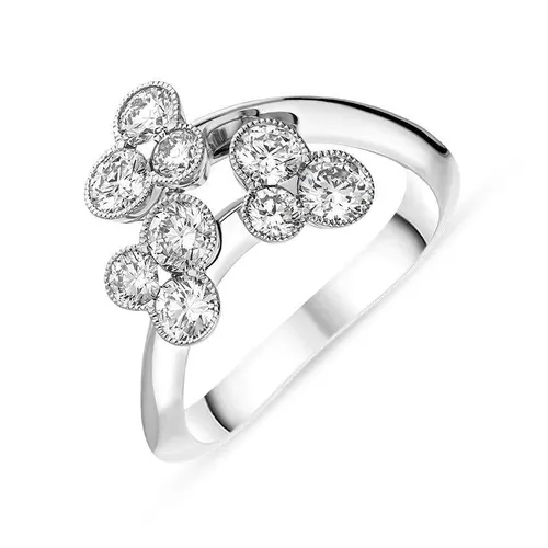 Hans D Krieger 18ct White Gold Diamond Crossover Ring - N