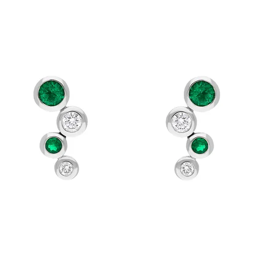 Hans D Krieger 18ct White Gold Emerald Diamond Graduated Bubble Stud Earrings - Gold