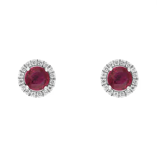 Hans D Krieger 18ct White Gold Ruby Diamond Round Cluster Stud Earrings - Gold