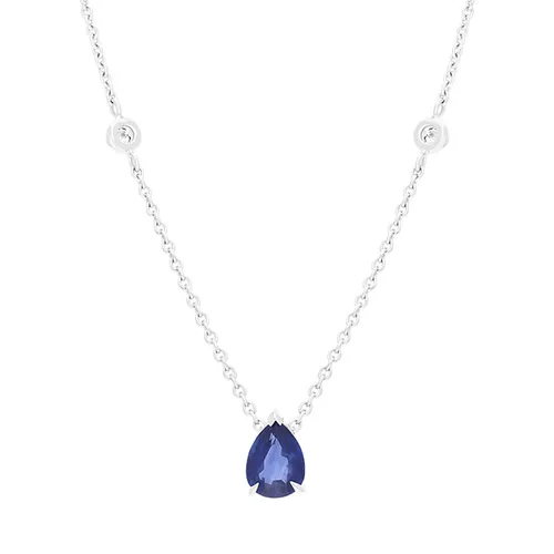 Hans D Krieger 18ct White Gold Sapphire Diamond Pear Drop Necklace - Gold