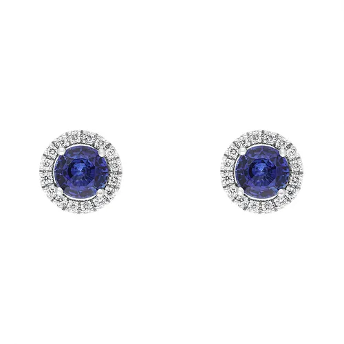 Hans D Krieger 18ct White Gold Sapphire Diamond Round Cluster Stud Earrings - Gold