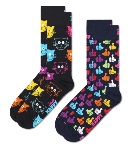 Happy Socks, 2-Pack Crew Socks, Classic Cat Socks for Men