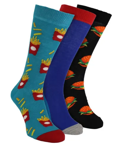 Happy Socks HS by - Mens 3 Pack Classic Burger & Fries Dress - - Red Cotton
