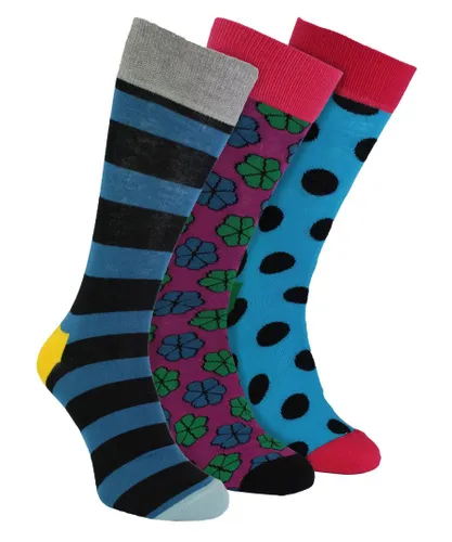 Happy Socks HS by - Mens 3 Pack Colourful Stripe Dress - Wide - Multicolour Cotton