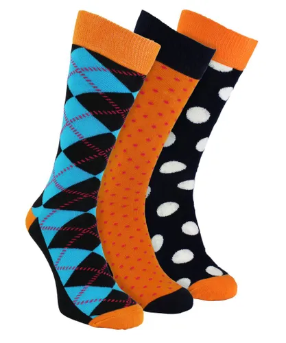 Happy Socks HS by - Mens 3 Pack Fun Novelty Dress - Argyle (Orange) Cotton