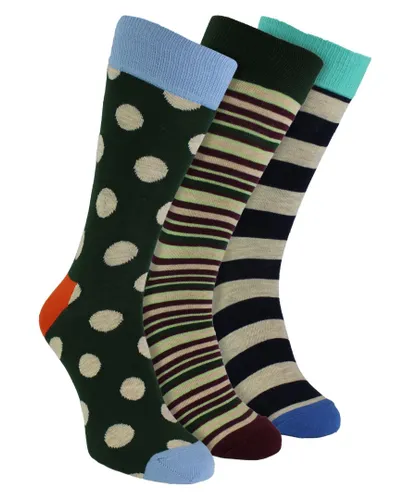 Happy Socks HS by - Mens 3 Pack Novelty Polka Dot Dress - Big Dot - Green Cotton