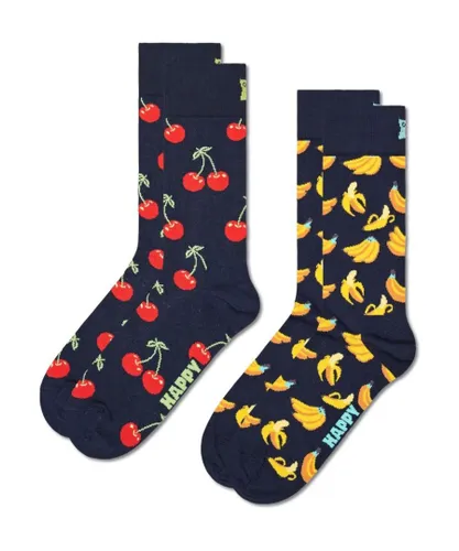 Happy Socks Unisex 2 Pack Banana Cherry Crew - Multicolour Cotton