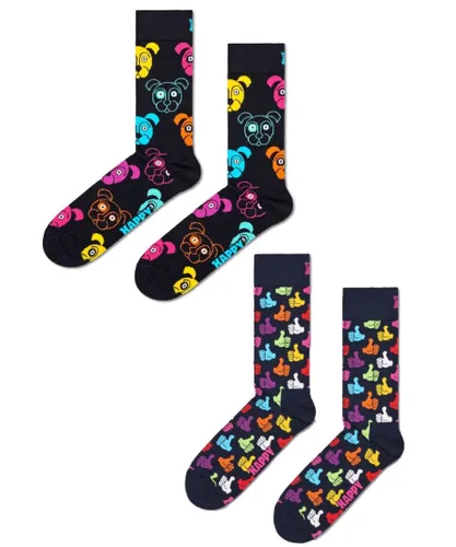 Happy Socks Unisex 2 Pack Classic Dog Thumbs Up Crew - Multicolour Cotton