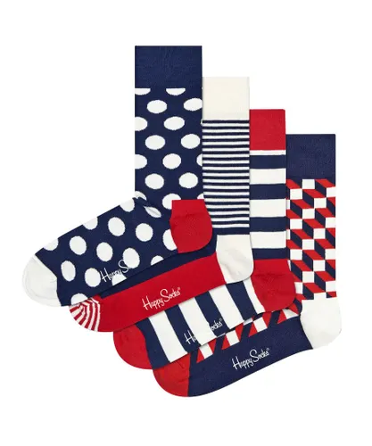 Happy Socks Unisex Sokken Classic Navy 4-Pack Gift Box Multicolour Cotton