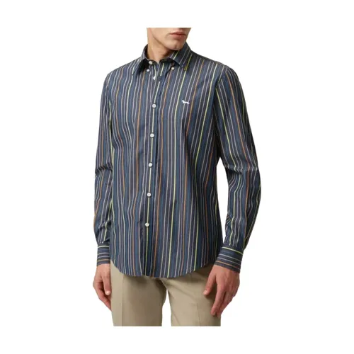 Harmont & Blaine , Casual Mens Cotton Shirt with Multicolor Stripes ,Blue male, Sizes: