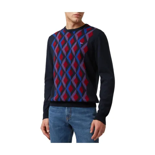 Harmont & Blaine , Geometric Diamond Pattern Crew-neck Sweater ,Blue male, Sizes: