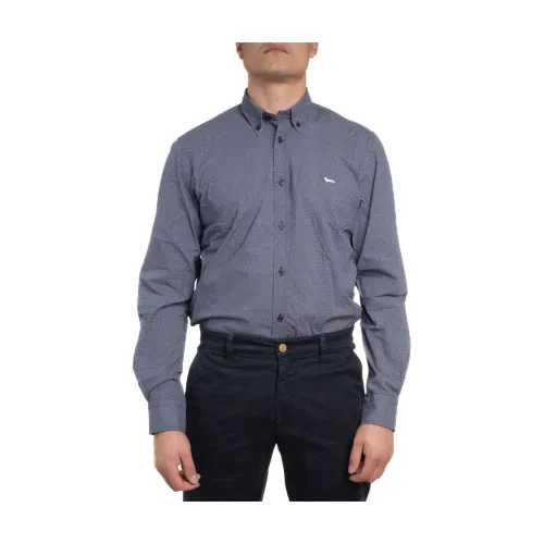 Harmont & Blaine , Mens Cotton Shirt with Hypnotic Micro-Motif ,Blue male, Sizes: