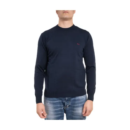 Harmont & Blaine , Wool and Cotton Crew Neck Sweater ,Blue male, Sizes:
