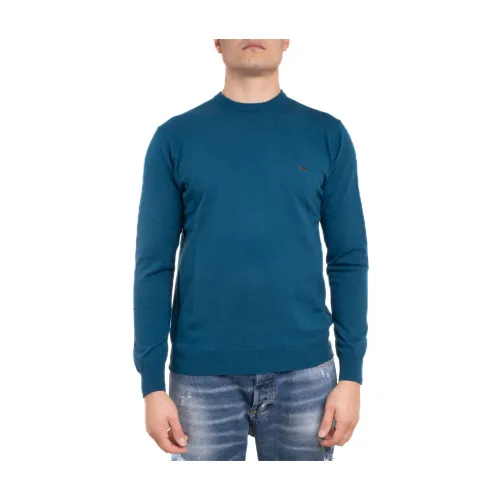 Harmont & Blaine , Wool and Cotton Crew Neck Sweater ,Blue male, Sizes: