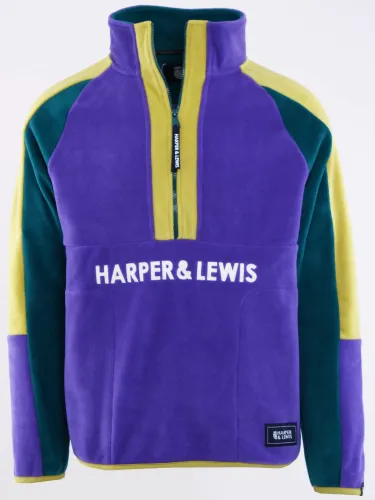 Harper & Lewis Bright Purple/Dark Green Nash 1/2 Zip Fleece