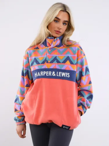 Harper & Lewis Coral Smiley Popper Neck Fleece
