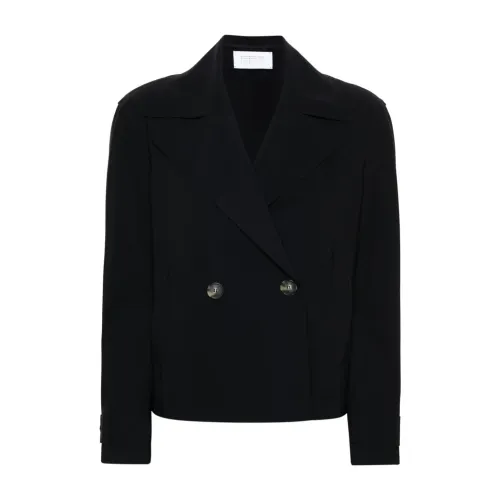 Harris Wharf London , Black Double-Breasted Coat with Classic Lapels ,Black female, Sizes: