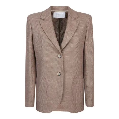 Harris Wharf London , Brown Linen and Cotton Jacket with Lapels ,Brown female, Sizes: