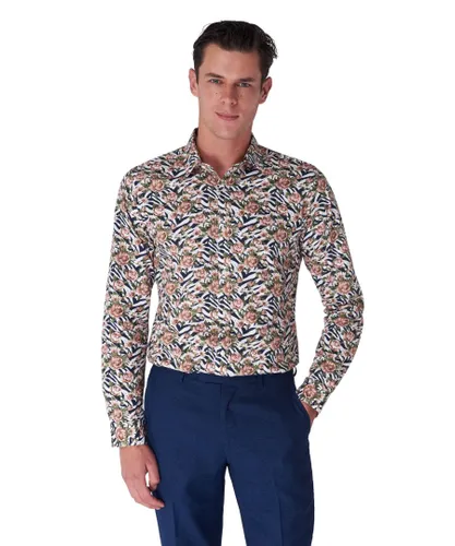 Harry Brown London Mens Hugo Floral & Animal Contrast Print Shirt - Multicolour Cotton