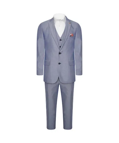 Harry Brown London Mens Three Piece Slim Fit Cotton Suit in Blue Mix Viscose