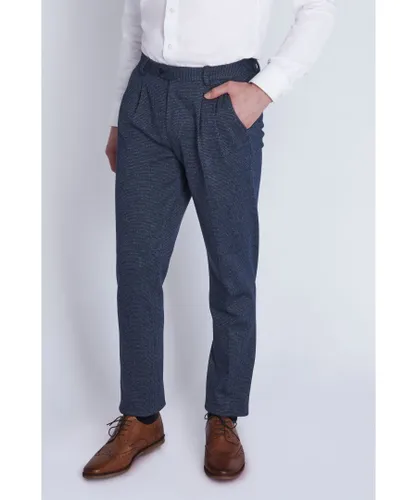 Harry Brown London Mens Trousers in Blue Texture Cotton