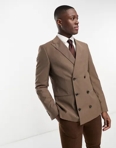 Harry Brown loose fit double breasted bamboo suit jacket in brown
