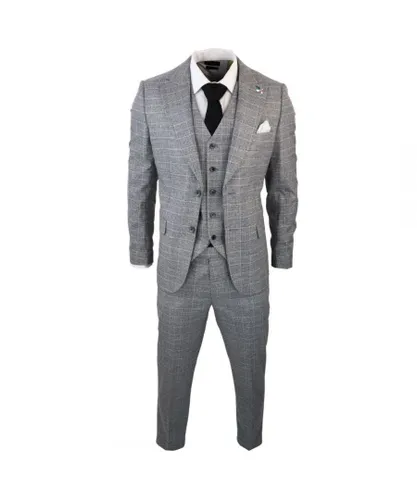 Harry Brown Mens Check Grey 3 Piece Prince Of Wales Suit