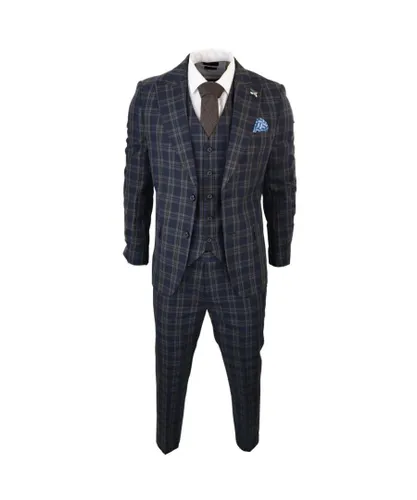 Harry Brown Mens Check Navy Blue 3 Piece Suit